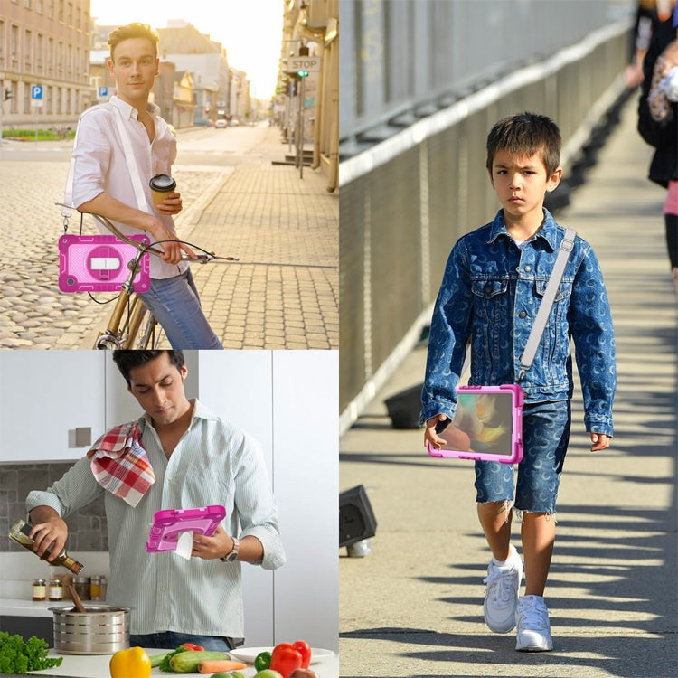 For Samsung Galaxy Tab A9/A11 360 Degree Rotation PC Contrast Silicone Tablet Case(Rose Red + Pink) by bashfashion