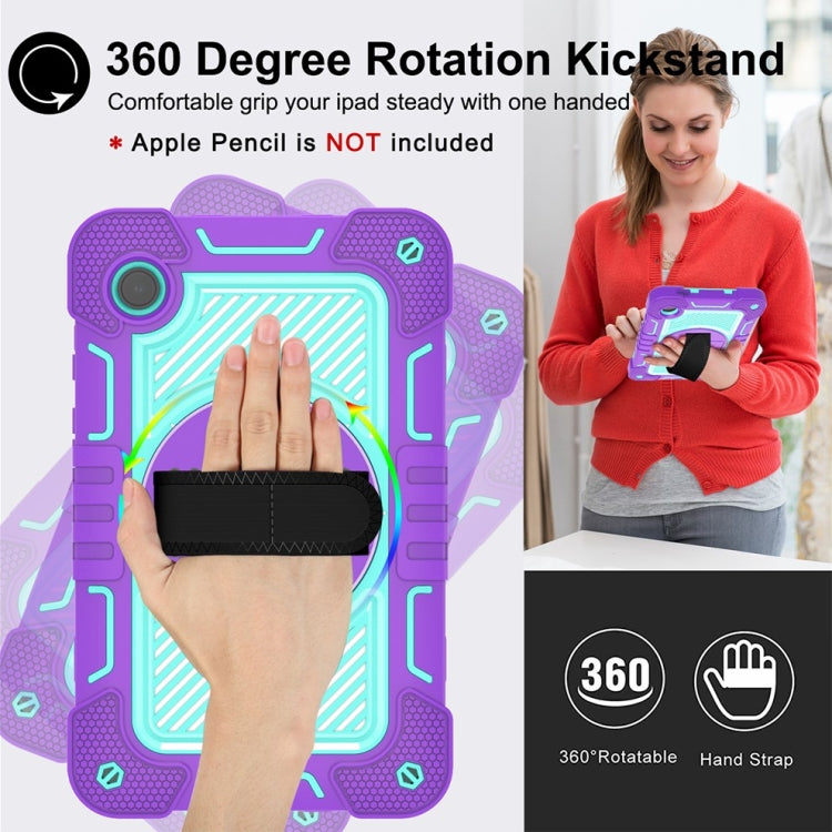 For Samsung Galaxy Tab A9/A11 360 Degree Rotation PC Contrast Silicone Tablet Case(Purple + Mint Green) by bashfashion