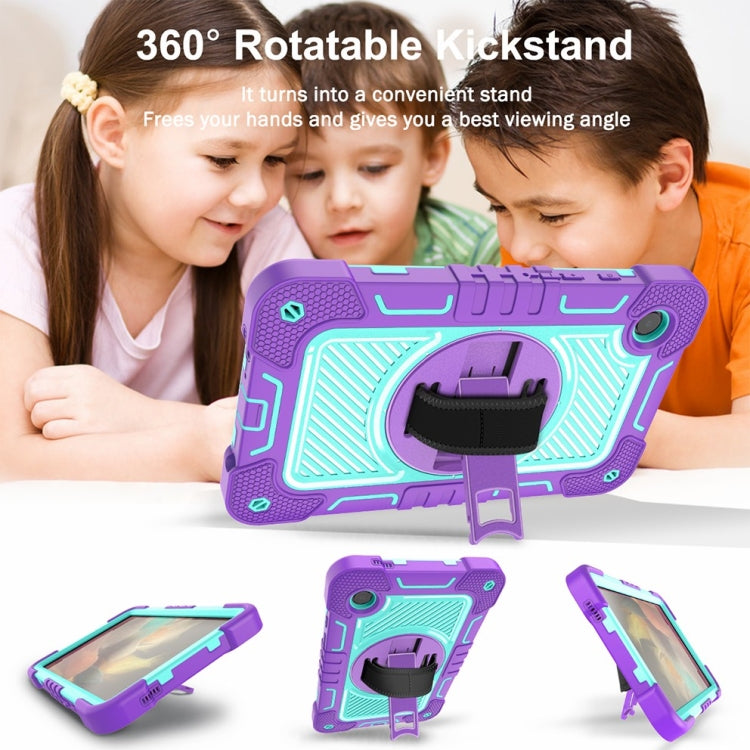 For Samsung Galaxy Tab A9/A11 360 Degree Rotation PC Contrast Silicone Tablet Case(Purple + Mint Green) by bashfashion
