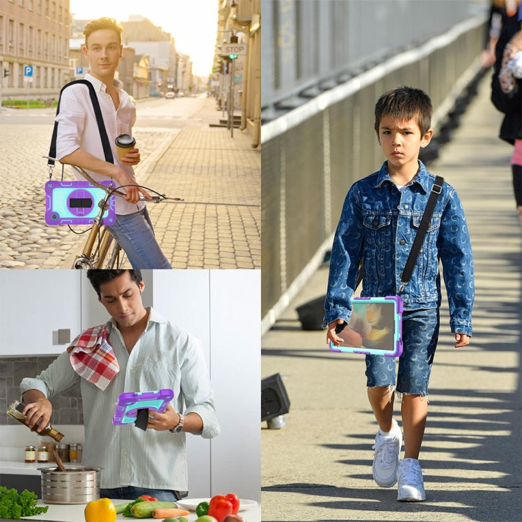 For Samsung Galaxy Tab A9/A11 360 Degree Rotation PC Contrast Silicone Tablet Case(Purple + Mint Green) by bashfashion