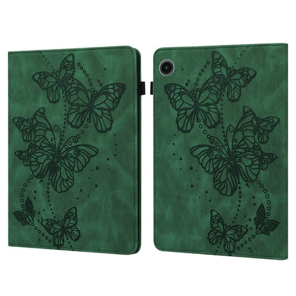 For Samsung Galaxy Tab A11 / A9 Embossed Butterfly Pattern Horizontal Flip Leather Tablet Case(Green) by bashfashion