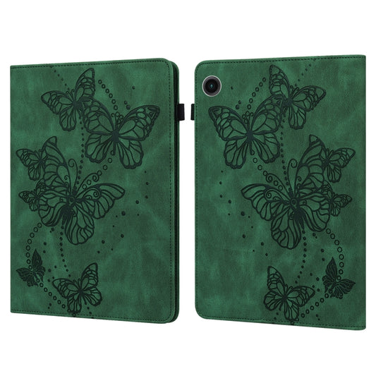 For Samsung Galaxy Tab A11 / A9 Embossed Butterfly Pattern Horizontal Flip Leather Tablet Case(Green) by bashfashion