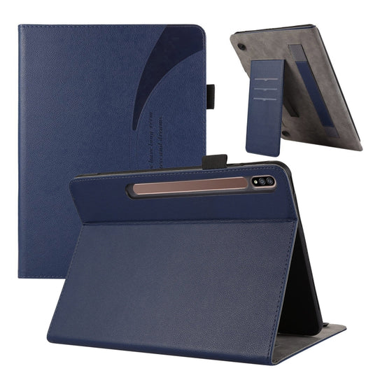For Samsung Galaxy Tab S7 Lite / S7+ Litchi Texture Leather Sucker Tablet Case(Dark Blue) by bashfashion