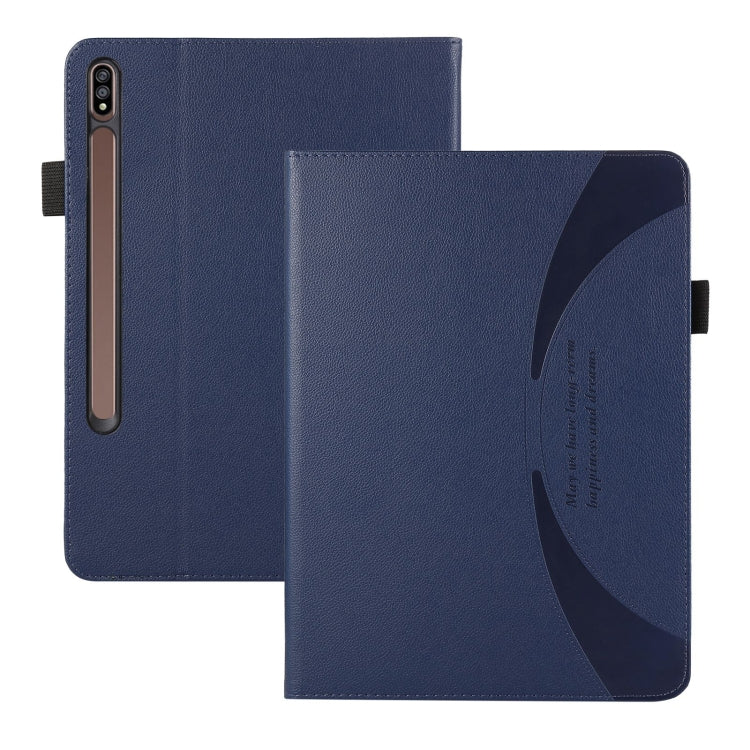 For Samsung Galaxy Tab S7 Lite / S7+ Litchi Texture Leather Sucker Tablet Case(Dark Blue) by bashfashion