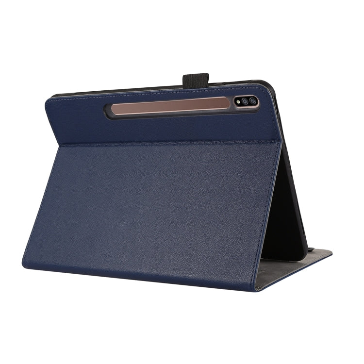 For Samsung Galaxy Tab S7 Lite / S7+ Litchi Texture Leather Sucker Tablet Case(Dark Blue) by bashfashion