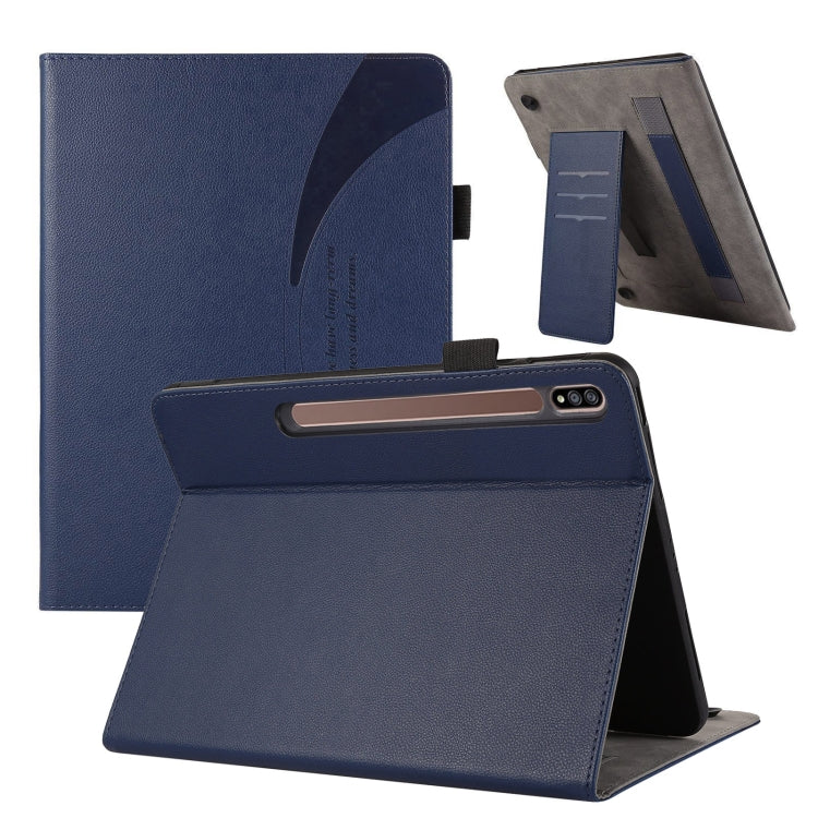 For Samsung Galaxy Tab S9 / S8 / S7 Litchi Texture Leather Sucker Tablet Case(Dark Blue) by bashfashion