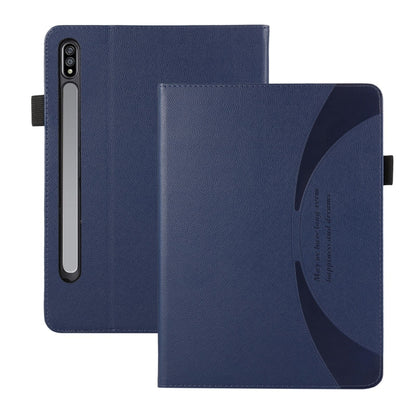 For Samsung Galaxy Tab S9 / S8 / S7 Litchi Texture Leather Sucker Tablet Case(Dark Blue) by bashfashion