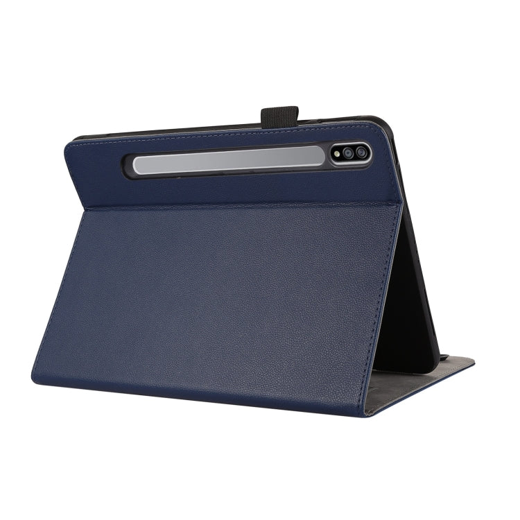For Samsung Galaxy Tab S9 / S8 / S7 Litchi Texture Leather Sucker Tablet Case(Dark Blue) by bashfashion