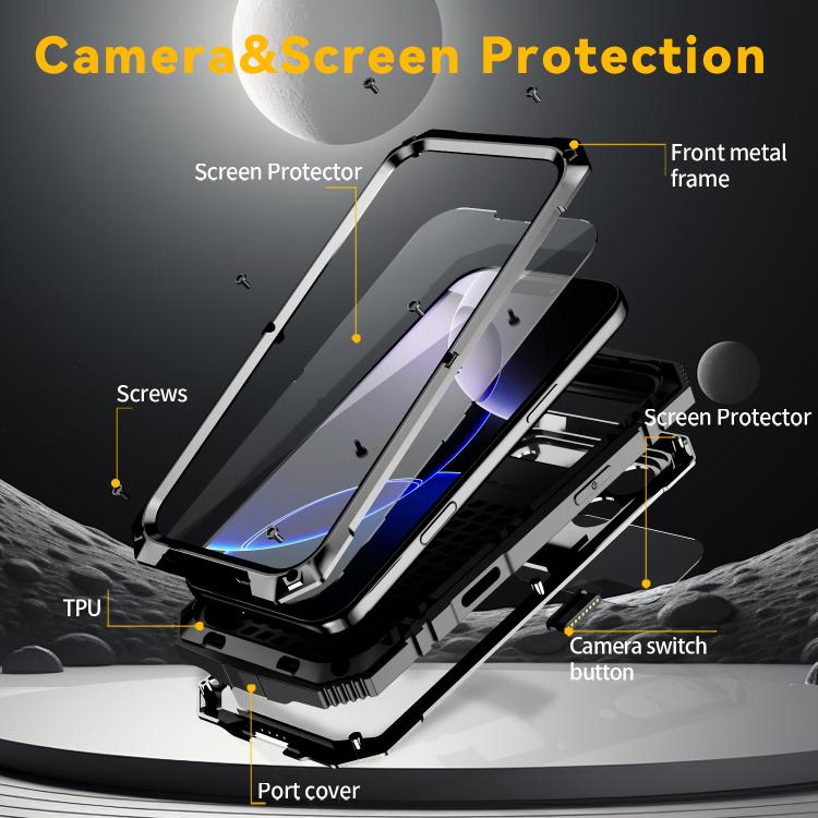For iPhone 17 Pro Max R-JUST Metal + Silicone + Tempered Glass Life Waterproof Phone Case with Holder(Black) by R-JUST