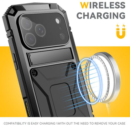 For iPhone 17 Pro Max R-JUST Metal + Silicone + Tempered Glass Life Waterproof Phone Case with Holder(Black) by R-JUST