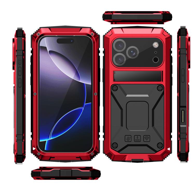 For iPhone 17 Pro Max R-JUST Metal + Silicone + Tempered Glass Life Waterproof Phone Case with Holder(Red) by R-JUST