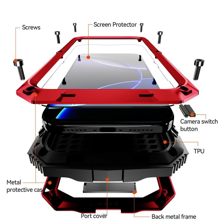 For iPhone 17 Pro Max R-JUST Metal + Silicone + Tempered Glass Life Waterproof Phone Case with Holder(Red) by R-JUST