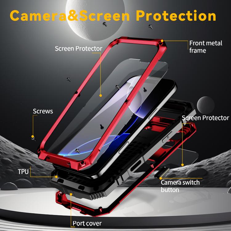 For iPhone 17 Pro Max R-JUST Metal + Silicone + Tempered Glass Life Waterproof Phone Case with Holder(Red) by R-JUST