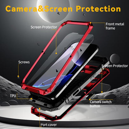For iPhone 17 Pro Max R-JUST Metal + Silicone + Tempered Glass Life Waterproof Phone Case with Holder(Red) by R-JUST