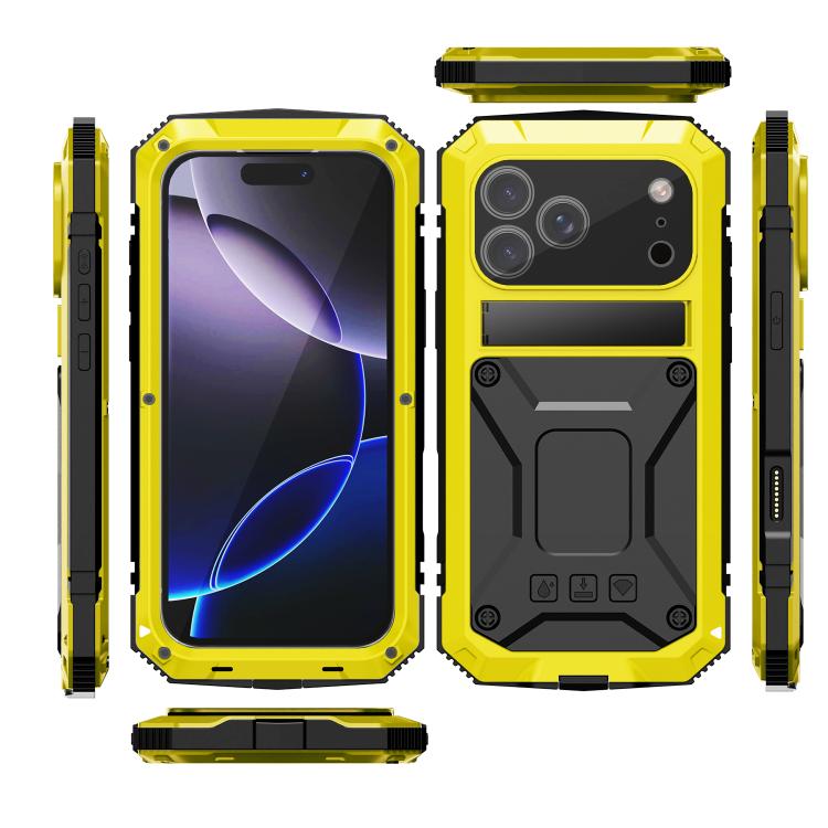For iPhone 17 Pro Max R-JUST Metal + Silicone + Tempered Glass Life Waterproof Phone Case with Holder(Yellow) by R-JUST