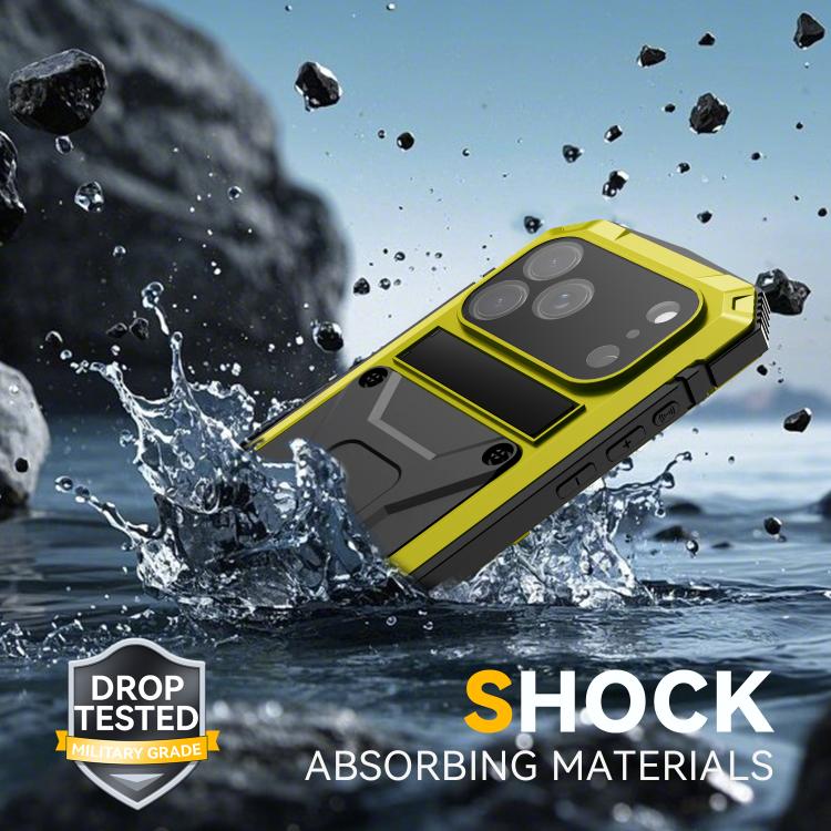 For iPhone 17 Pro Max R-JUST Metal + Silicone + Tempered Glass Life Waterproof Phone Case with Holder(Yellow) by R-JUST