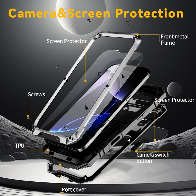 For iPhone 17 Pro Max R-JUST Metal + Silicone + Tempered Glass Life Waterproof Phone Case with Holder(Silver) by R-JUST