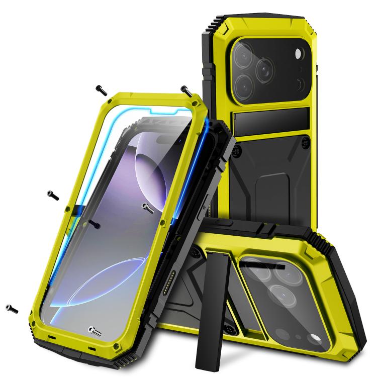 For iPhone 17 Pro R-JUST Metal + Silicone + Tempered Glass Life Waterproof Phone Case with Holder(Yellow) by R-JUST