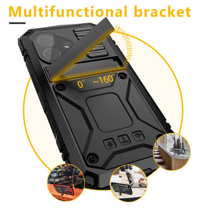 For iPhone 17 R-JUST Metal + Silicone + Tempered Glass Life Waterproof Phone Case with Holder(Black) by R-JUST