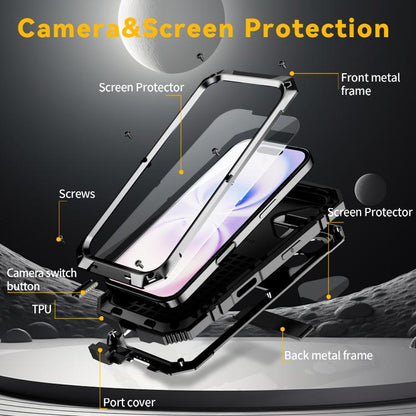 For iPhone 17 R-JUST Metal + Silicone + Tempered Glass Life Waterproof Phone Case with Holder(Black) by R-JUST