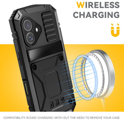 For iPhone 17 R-JUST Metal + Silicone + Tempered Glass Life Waterproof Phone Case with Holder(Black) by R-JUST