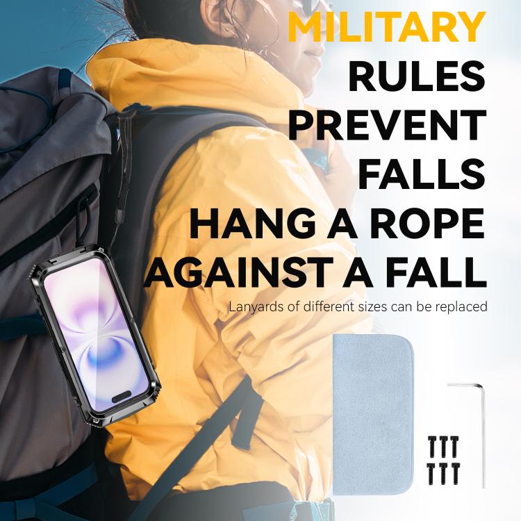 For iPhone 17 R-JUST Metal + Silicone + Tempered Glass Life Waterproof Phone Case with Holder(Black) by R-JUST