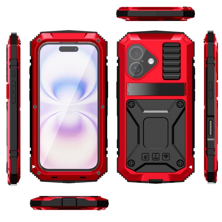 For iPhone 17 R-JUST Metal + Silicone + Tempered Glass Life Waterproof Phone Case with Holder(Red) by R-JUST