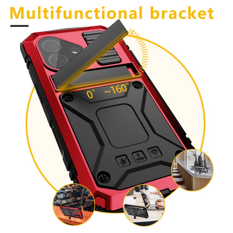 For iPhone 17 R-JUST Metal + Silicone + Tempered Glass Life Waterproof Phone Case with Holder(Red) by R-JUST