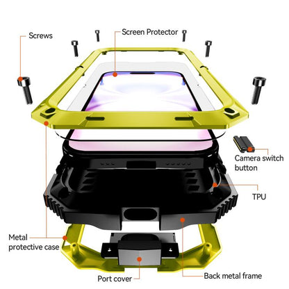 For iPhone 17 R-JUST Metal + Silicone + Tempered Glass Life Waterproof Phone Case with Holder(Yellow) by R-JUST