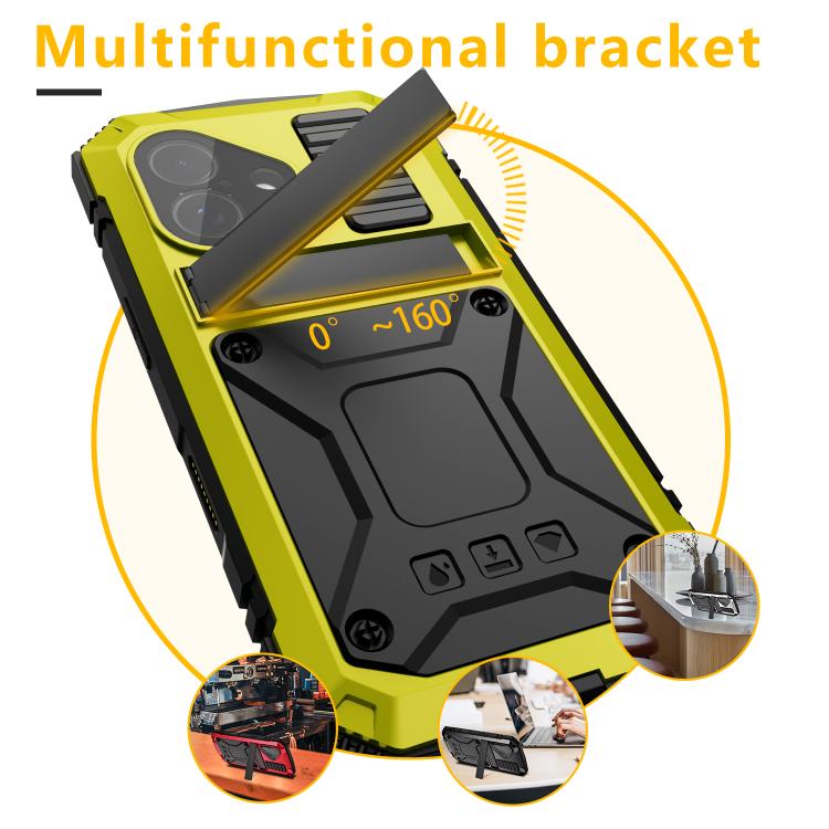 For iPhone 17 R-JUST Metal + Silicone + Tempered Glass Life Waterproof Phone Case with Holder(Yellow) by R-JUST