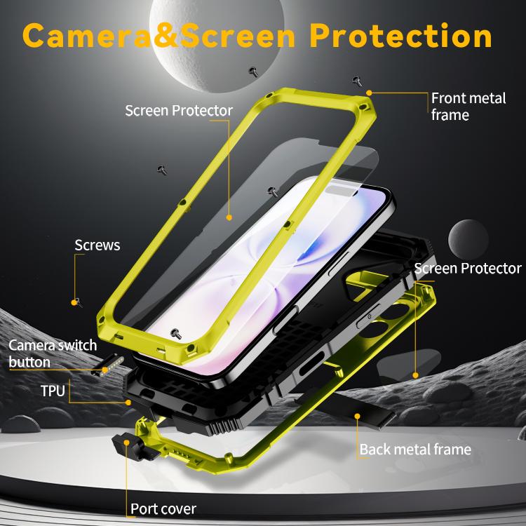 For iPhone 17 R-JUST Metal + Silicone + Tempered Glass Life Waterproof Phone Case with Holder(Yellow) by R-JUST