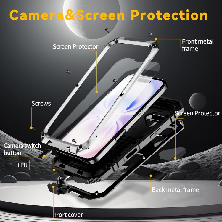 For iPhone 17 R-JUST Metal + Silicone + Tempered Glass Life Waterproof Phone Case with Holder(Silver) by R-JUST