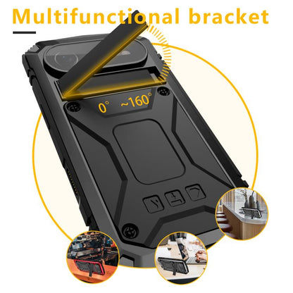 For iPhone Air R-JUST Metal + Silicone + Tempered Glass Life Waterproof Phone Case with Holder(Black) by R-JUST