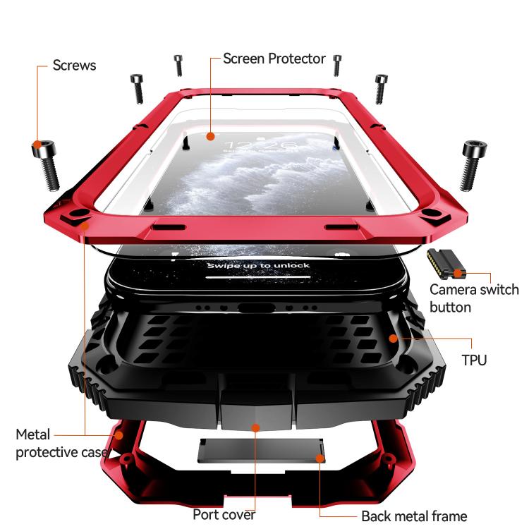 For iPhone Air R-JUST Metal + Silicone + Tempered Glass Life Waterproof Phone Case with Holder(Red) by R-JUST