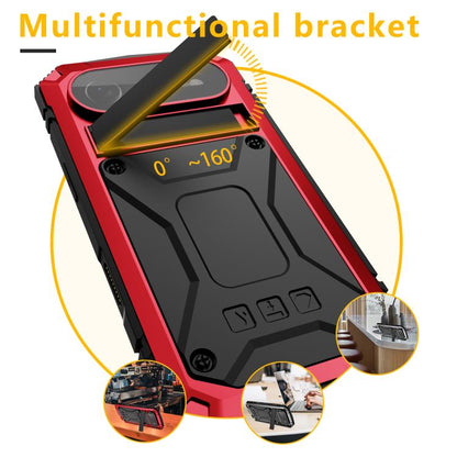 For iPhone Air R-JUST Metal + Silicone + Tempered Glass Life Waterproof Phone Case with Holder(Red) by R-JUST