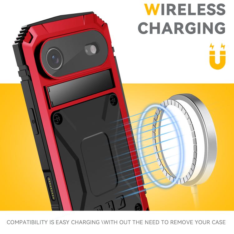 For iPhone Air R-JUST Metal + Silicone + Tempered Glass Life Waterproof Phone Case with Holder(Red) by R-JUST