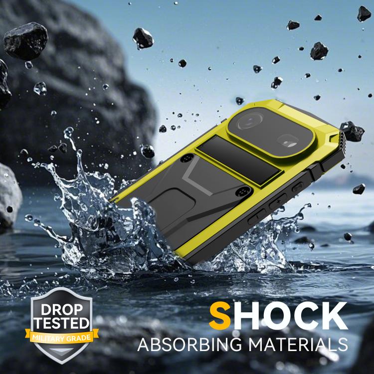 For iPhone Air R-JUST Metal + Silicone + Tempered Glass Life Waterproof Phone Case with Holder(Yellow) by R-JUST
