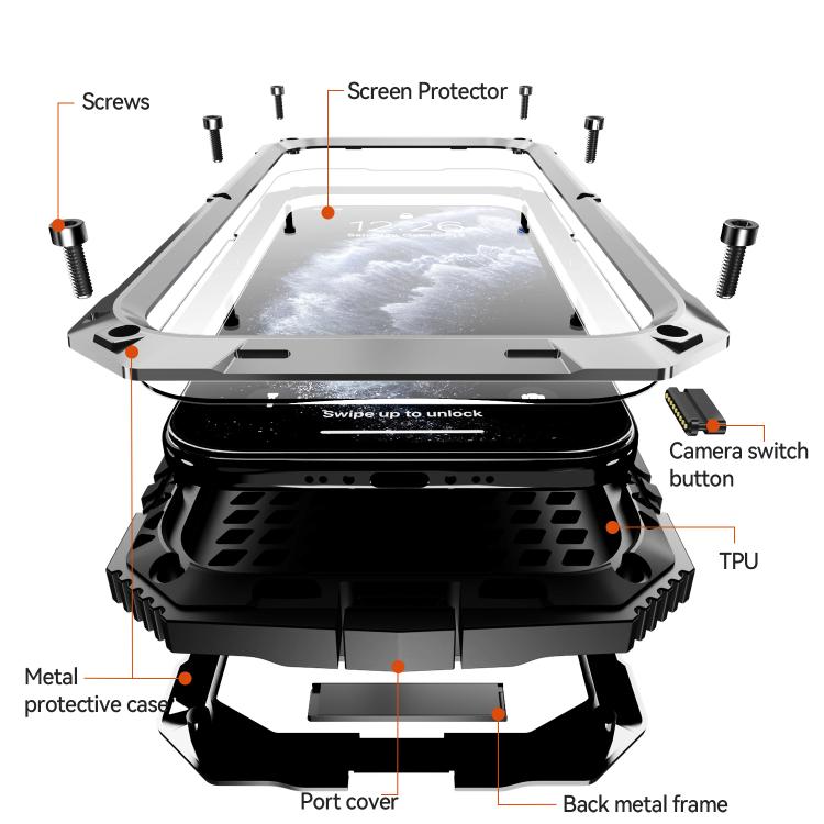 For iPhone Air R-JUST Metal + Silicone + Tempered Glass Life Waterproof Phone Case with Holder(Silver) by R-JUST