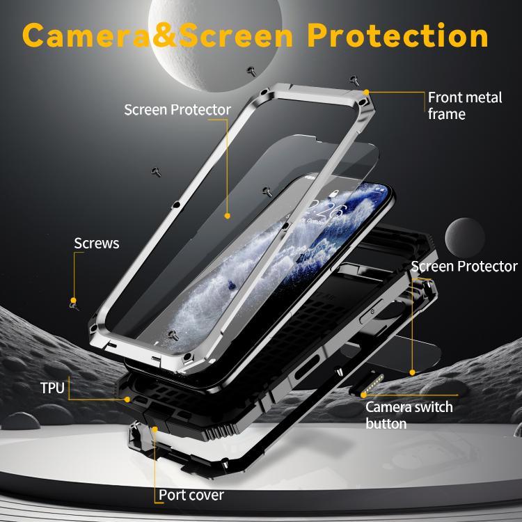 For iPhone Air R-JUST Metal + Silicone + Tempered Glass Life Waterproof Phone Case with Holder(Silver) by R-JUST