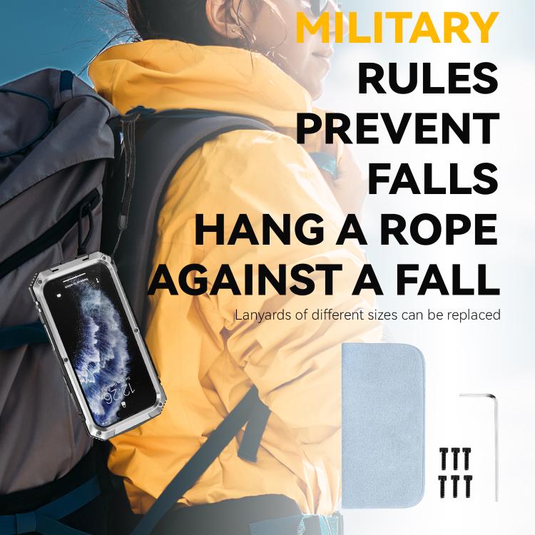 For iPhone Air R-JUST Metal + Silicone + Tempered Glass Life Waterproof Phone Case with Holder(Silver) by R-JUST