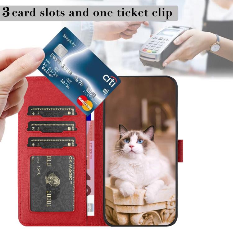 For iPhone 16e Cartoon Cats Leather Phone Case(Red) by bashfashion