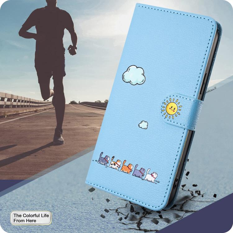 For iPhone 16e Cartoon Cats Leather Phone Case(Blue) by bashfashion