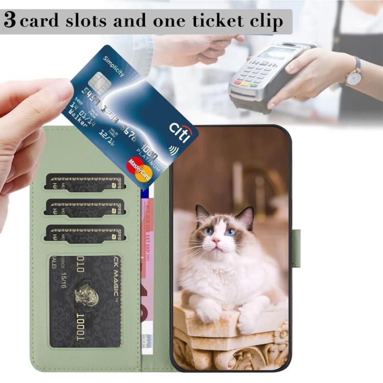 For iPhone 16e Cartoon Cats Leather Phone Case(Green) by bashfashion