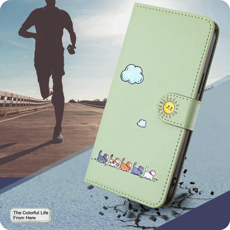 For iPhone 16e Cartoon Cats Leather Phone Case(Green) by bashfashion