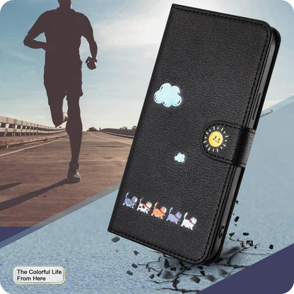 For iPhone 16e Cartoon Cats Leather Phone Case(Black) by bashfashion