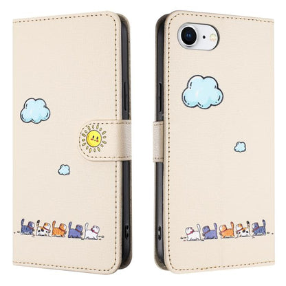 For iPhone 16e Cartoon Cats Leather Phone Case(Beige White) by bashfashion