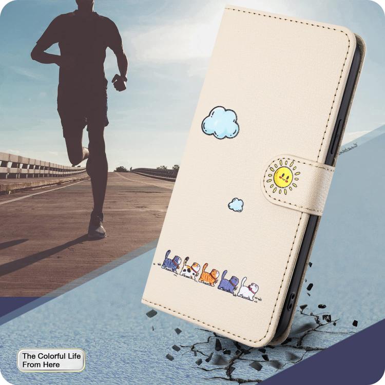 For iPhone 16e Cartoon Cats Leather Phone Case(Beige White) by bashfashion