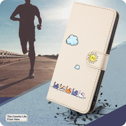 For iPhone 16e Cartoon Cats Leather Phone Case(Beige White) by bashfashion