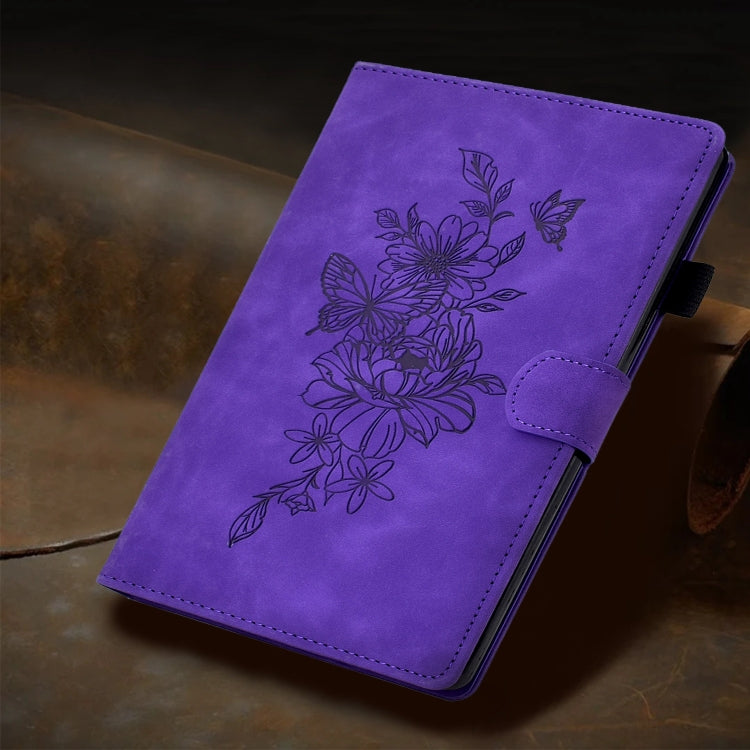 For Samsung Galaxy Tab A11+ / A9+ Peony Butterfly Embossed Leather Smart Tablet Case(Purple) by bashfashion