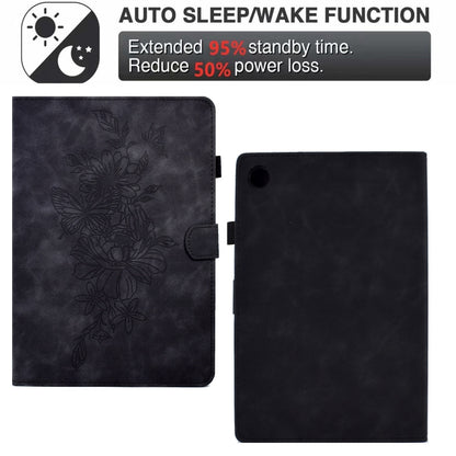 For Samsung Galaxy Tab A11+ / A9+ Peony Butterfly Embossed Leather Smart Tablet Case(Black) by bashfashion
